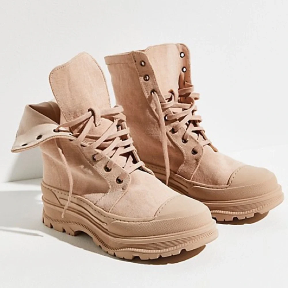 Free People Camp Out Canvas Lace-Up Boots in Natural - Picture 3 of 15